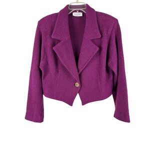 St. John Womens Old Money Wool Knit Crop Jacket Pink Purple L Made In USA